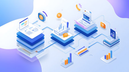 Isometric flat design concept of cloud computing, online banking, digital money transfer. Vector illustrationの素材