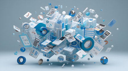 3D rendering of a cloud of social media and business related objectsの素材