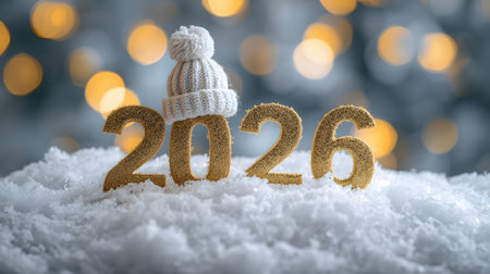 Happy New Year 2016. Numbers on snow with bokeh backgroundの素材