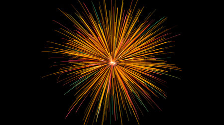 Colorful fireworks isolated on black background. Fireworks in the night sky.の素材