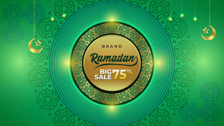 Creative of Ramadhan kareem with Big sale 75% and gold moon, starのイラスト素材
