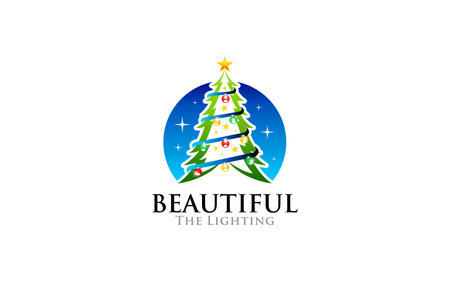 Illustration vector graphic of Christmas tree symbol with light bulbs logo vector templateのイラスト素材