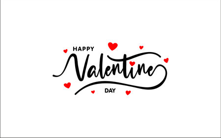 Happy Valentine Day word hand-drawn lettering with a cute heart and red colorのイラスト素材