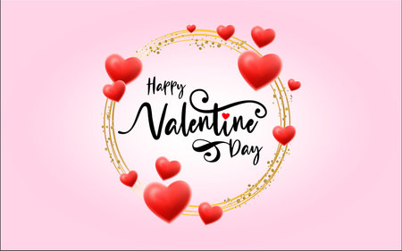 Happy Valentine Day word hand-drawn lettering with a cute heart and red colorのイラスト素材