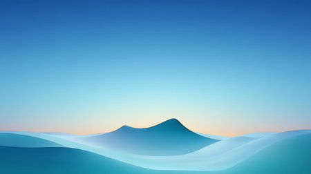 Serene blue mountain scene featuring smooth layered hills under a soft gradient sky creating a peaceful mood ideal for nature and travel marketing visuals.の素材