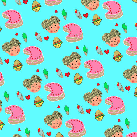 The child and food seamless pattern is a seamless pattern design which has joyful and colorful pattern design.の写真素材