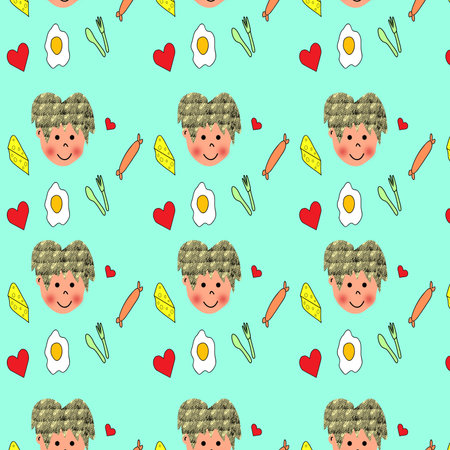 The child and food seamless pattern is a seamless pattern design which has joyful and colorful pattern design.の写真素材