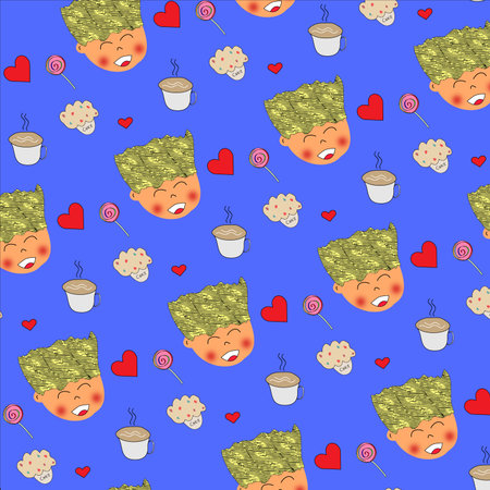 The child and food seamless pattern is a seamless pattern design which has joyful and colorful pattern design.の写真素材