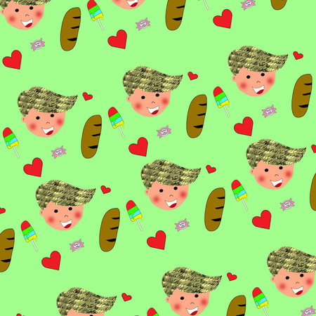 The child and food seamless pattern is a seamless pattern design which has joyful and colorful pattern design.の写真素材