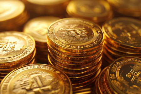 3D Stack of Chinese Gold Coins Wealth and Prosperity Conceptの素材