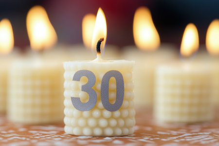 30 number candle candlelight fire for birthday isolatedの素材