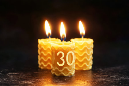 30 number candle candlelight fire for birthday isolatedの素材