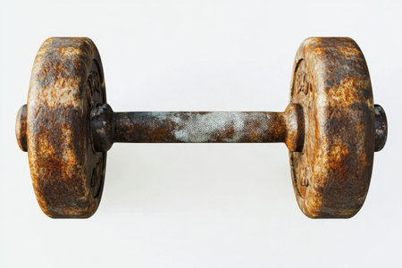 A rusty iron dumbbell with patina Vintage look perfect for rustic gym decor or nostalgic workouts Isolated on transparent backgroundの素材