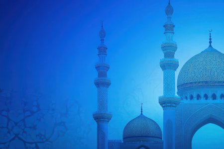 Eid mubarak background with mosque and blue sky, illustrationの素材