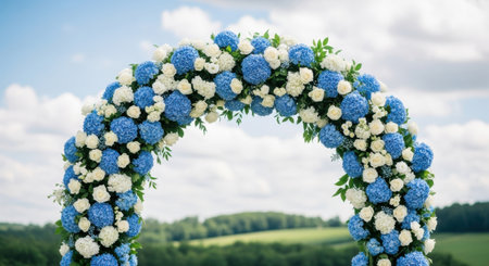 Wedding arch with blue and white hydrangea flowersの素材