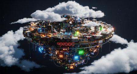 Modern city at night 3D rendering elements of this imageの素材