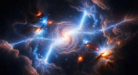 Fiery explosion in space. Abstract space background. Elements of this image furnished by NASAの素材