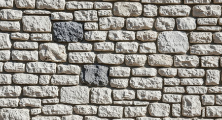 Background of stone wall texture photo. Close-up of white stone wall.の素材