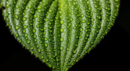 Water drops on a green leaf. Macro. Selective focus.の素材