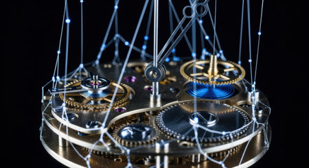 Close-up of clockwork mechanism. Conceptual image of timeの素材