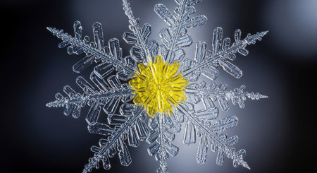 Snowflake on a black background. 3d rendering, 3d illustration.の素材