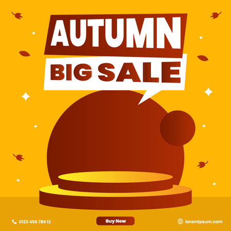 Promo autumn sale web banner template. Business marketing poster for invitation. Leaf fall, nature and orange layout concept design.のイラスト素材