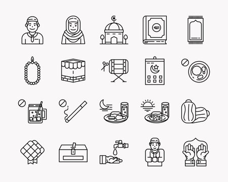 Illustration vector graphic of icon set ramadan in outline style. Perfect for element design, brochure, poster, etc.のイラスト素材