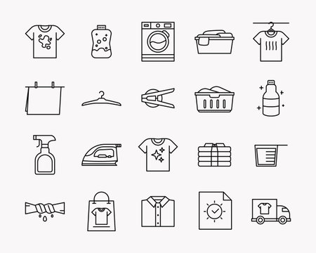 20 vector laundry icons in outline style. Perfect for element design brochure, UI Apps, etc.のイラスト素材