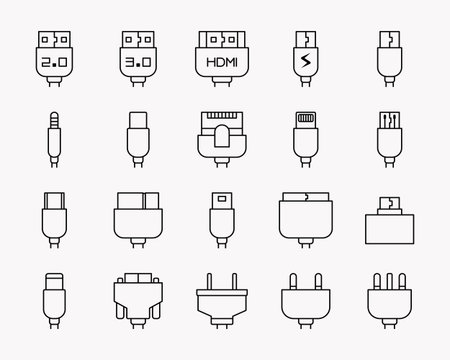 20 vector icons cable in outline style. Perfect for element design, instructions, UI App, etc.のイラスト素材