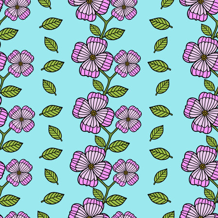 Vector blossom flowers seamless pattern background.