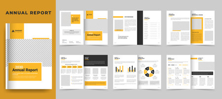 Annual report layout template for company profile and corporate business brochure designのイラスト素材