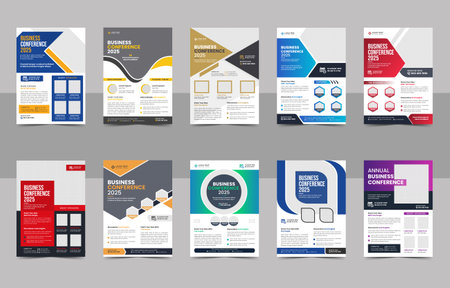 Creative corporate business conference flyer brochure template bundle or annual business event poster layout set and digital marketing live webinar banner leaflet templateのイラスト素材