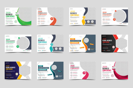 Business Conference flyer template bundle and horizontal online event poster layout, invitation banner template design, corporate business workshop flyer setのイラスト素材