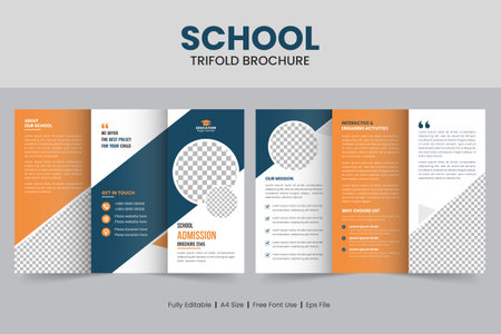 Kids back to school education admission trifold brochure template, school trifold brochure design, kids academy brochure templateのイラスト素材