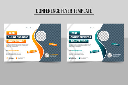 Modern Business Conference flyer template and horizontal online event poster layout, invitation banner template design, corporate business workshop flyerのイラスト素材
