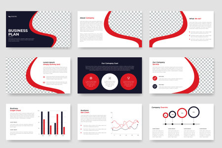 Business plan presentation slides template and project proposal template, company profile brochure, brand identity presentation templateのイラスト素材