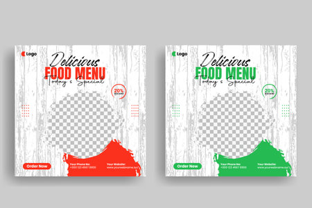 Delicious Food menu social media post banner template and restaurant banner design, food flyer templateのイラスト素材