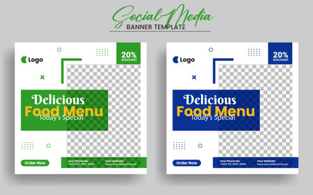 Delicious Food menu social media post banner template and restaurant banner design, food flyer templateのイラスト素材