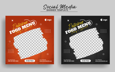 Delicious Food menu social media post banner template and restaurant banner design, food flyer templateのイラスト素材