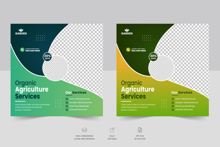 Agriculture farming service social media post banner set or agriculture farming flyer and web banner template. Lawn mower gardening flyer templateのイラスト素材