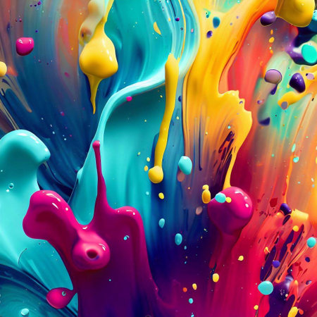 Abstract colorful ink splash splatter liquid explosion paint background with generative aiの素材