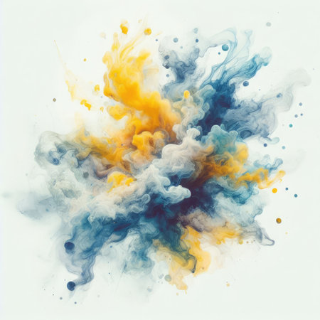 Abstract colorful ink paint splash, splatter brush strokes, Watercolor powder explosion, smoke paint effect, stain grunge isolated on white backgroundの素材