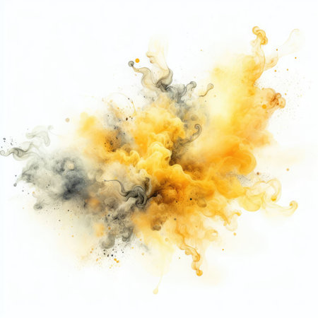 Abstract colorful ink paint splash, splatter brush strokes, Watercolor powder explosion, smoke paint effect, stain grunge isolated on white backgroundの素材
