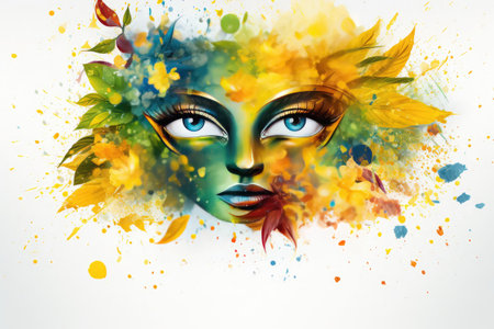 Realistic feather brazilian carnival mask, Colorful confetti, brazilian festival festa junina concept design backgroundの素材