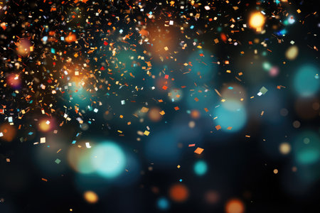 Realistic colorful confetti, celebration gold ribbons confetti on white backgroundの素材