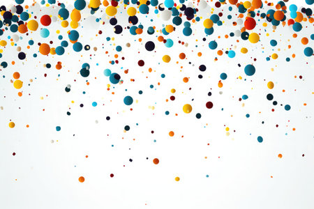 Realistic colorful falling confetti, rainbow celebration party ribbons confetti on white backgroundの素材