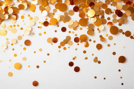 Realistic colorful confetti, celebration gold ribbons confetti on white backgroundの素材