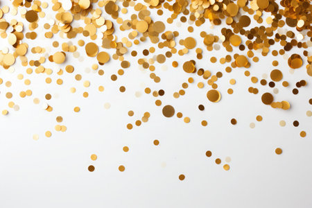 Realistic colorful confetti, celebration gold ribbons confetti on white backgroundの素材