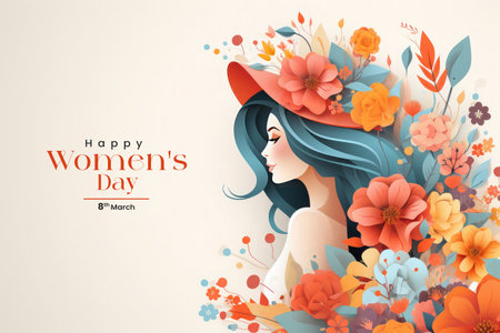 International happy women's day celebration floral illustration background, greeting card poster templateの素材