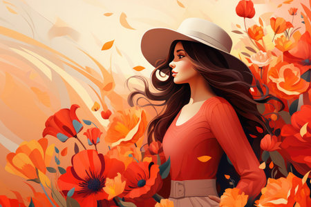 International happy women's day celebration floral illustration background, greeting card poster templateの素材